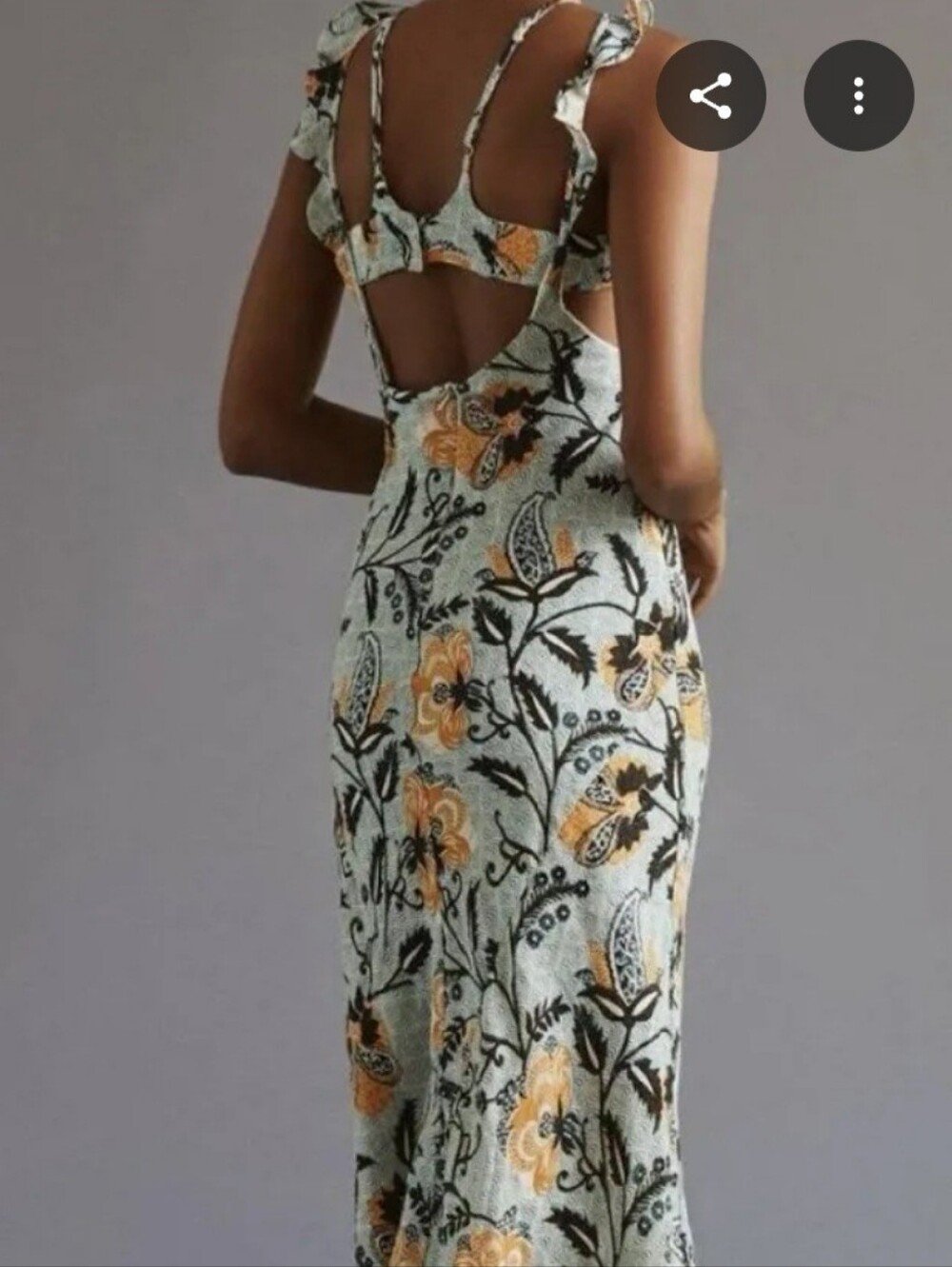 Anthropologie Mint Maxi Dress with Mustard Floral Print. Mid Length Dress. - Picture 2 of 7
